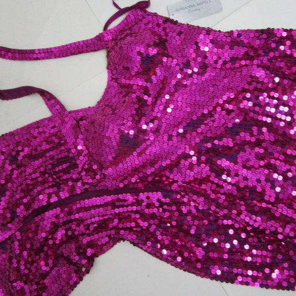 Fuchsia Pink Sequin Evening Halter Dress Shimmering Prom - Picture 8 of 9